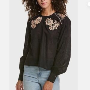 St Roche MORTIMER TOP - BLACK W/ CAMEL. Hand Loom Cotton NWOT 6